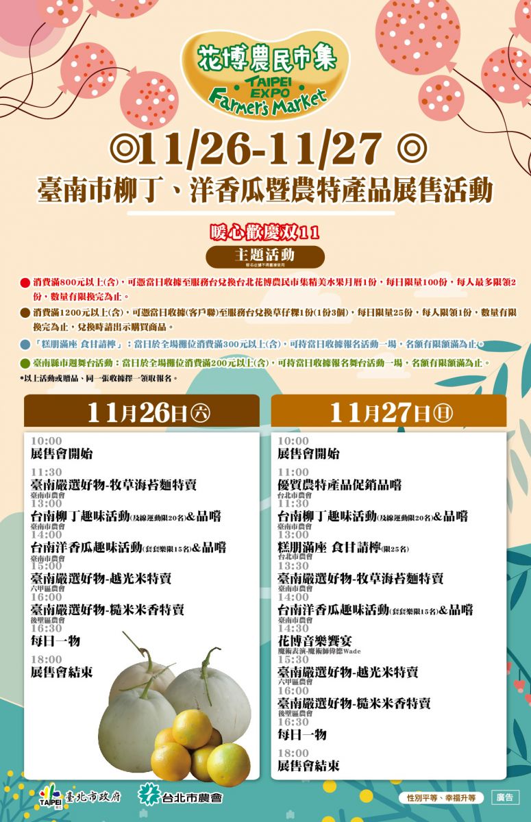 11/26-11/27 臺南市柳丁、洋香瓜暨農特產品展售活動
