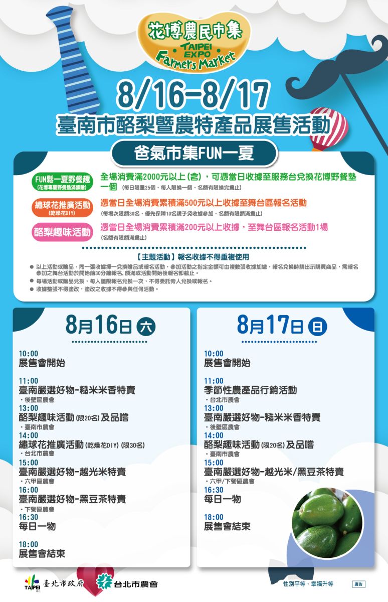 8/16-8/17 臺南市酪梨暨農特產品展售活動