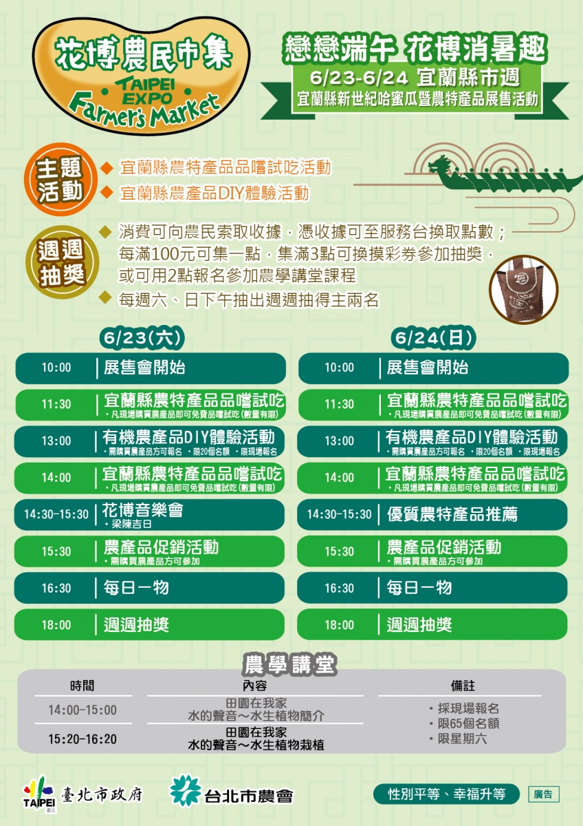 台北花博農民市集:宜蘭縣新世紀哈密瓜暨農特產品展售會海報