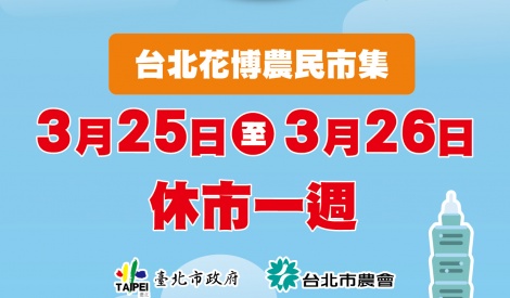 花博農民市集於3月25日~3月26日休市一周